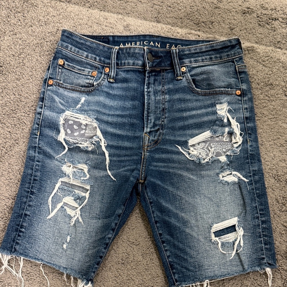 American Eagle Outfitters Men's Ripped Blue Jean Shorts